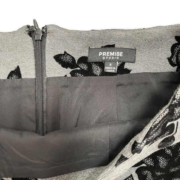 Premise Studio Gray Black Floral Print Stretch Straight Pencil Skirt 8 - Picture 6 of 7